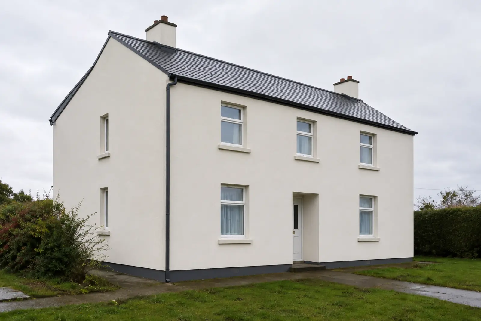 The same house after external wall insulation with a fresh render finish