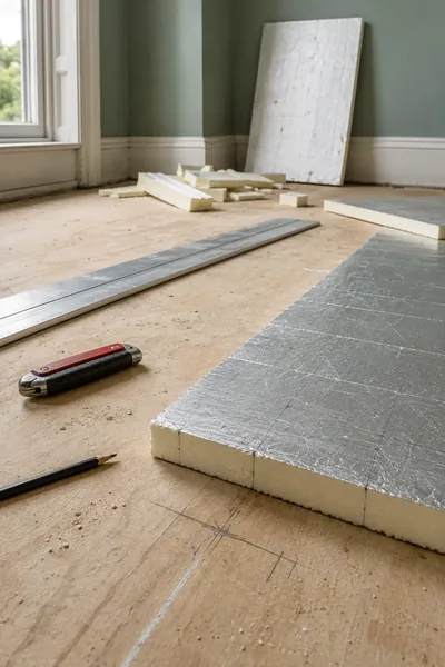 Insulation board being laid on floor